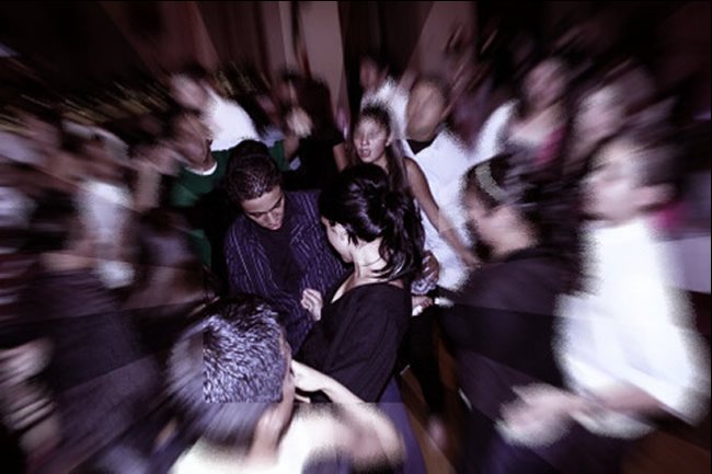 Crowd dancing at a party